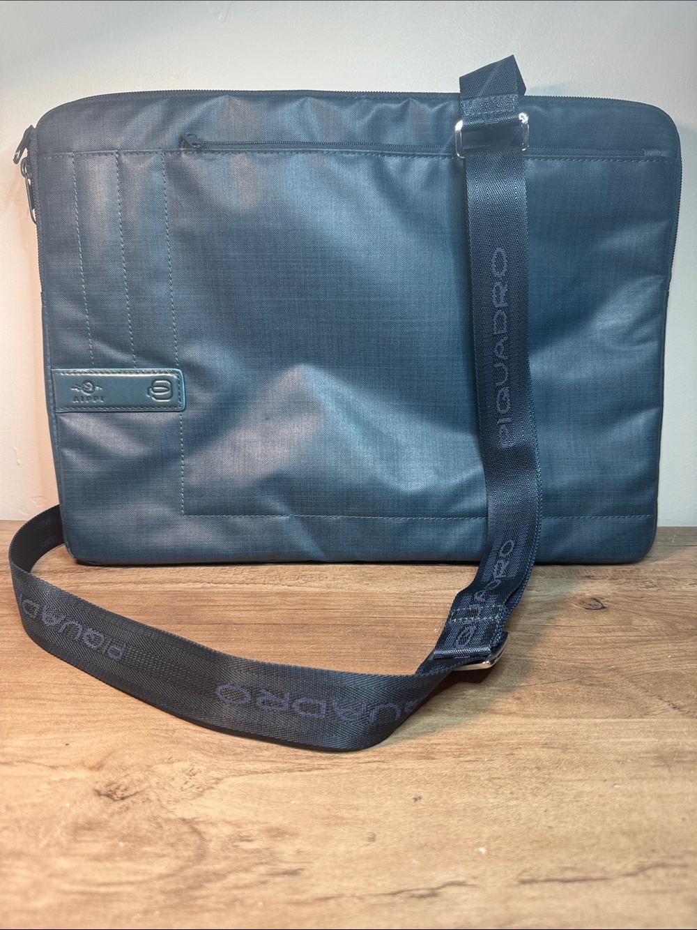 PIQUADRO Navy Messenger Bag with Adjustable Logo Strap